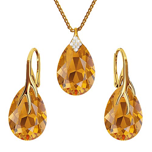 Panda-Jewellery Ohrringe Silber 925 Hängend - Kette Damen mit Anhänger - Vergoldet Schmuck Set für Sie - mit Kristallen - Ohrringe Hängend und Halskette Damen Silber 925 - Tropfen mit Krallen (Topaz) von PANDA LUXURY JEWELLERY