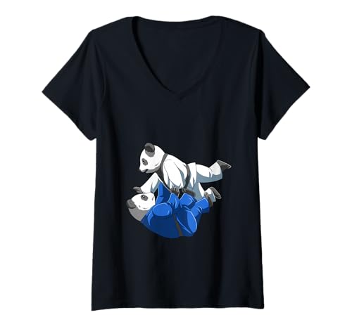 Damen Judo und Jiu Jitsu Panda T-Shirt mit V-Ausschnitt von Panda Jiu Jitsu Shirt Kinder