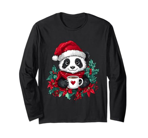 Panda Weihnachten Frauen Männer Kinder Weihnachten Panda Langarmshirt von Panda Kaffee Blumen Weihnachten Deko Damen Herren