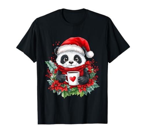 Panda Weihnachten Frauen Männer Kinder Weihnachten Panda T-Shirt von Panda Kaffee Blumen Weihnachten Deko Damen Herren