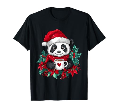 Panda Weihnachten Frauen Männer Kinder Weihnachten Panda T-Shirt von Panda Kaffee Blumen Weihnachten Deko Damen Herren