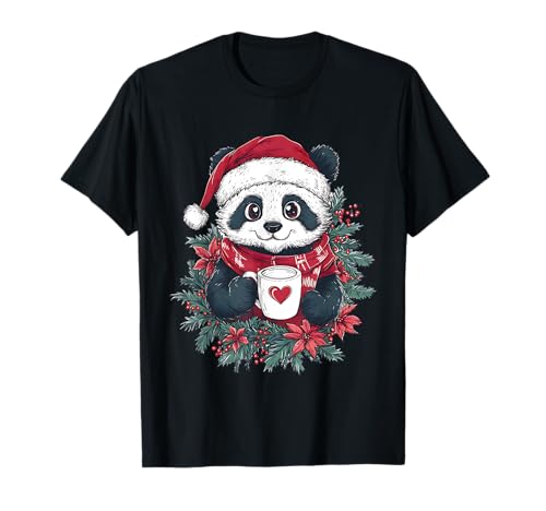Panda Weihnachten Frauen Männer Kinder Weihnachten Panda T-Shirt von Panda Kaffee Blumen Weihnachten Deko Damen Herren