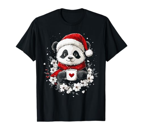 Panda Weihnachten Frauen Männer Kinder Weihnachten Panda T-Shirt von Panda Kaffee Blumen Weihnachten Deko Damen Herren