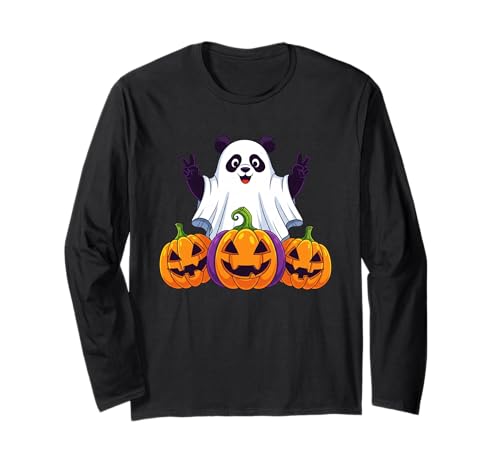 Lustiger Panda Geist Kürbis Boo Halloween Kinder Herren Damen Langarmshirt von Panda Lovers Halloween Ghost Pumpkin Outfits