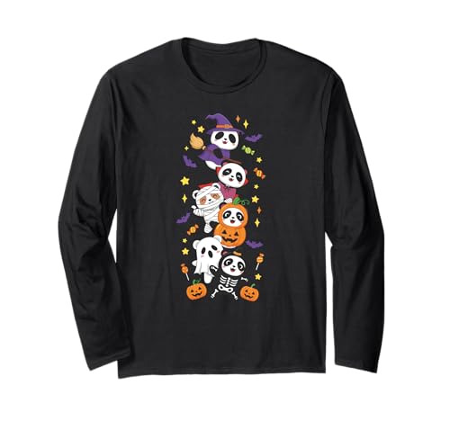Lustiger Panda Hexe Vampir Geist Halloween Kinder Herren Damen Langarmshirt von Panda Lovers Halloween Skeleton Mummy Outfits