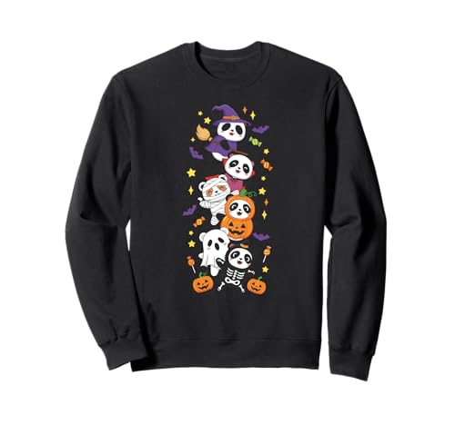 Lustiger Panda Hexe Vampir Geist Halloween Kinder Herren Damen Sweatshirt von Panda Lovers Halloween Skeleton Mummy Outfits