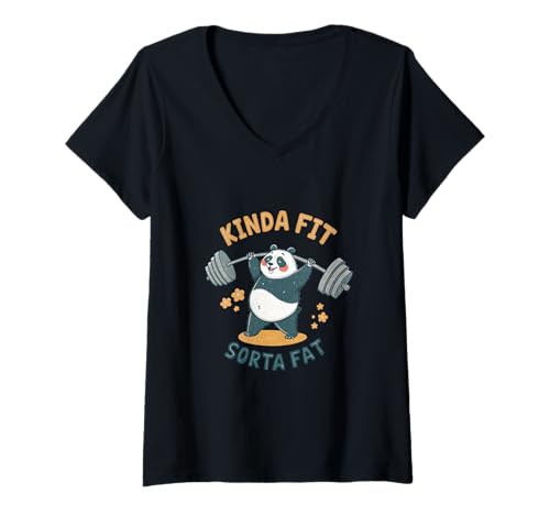 Damen Kinda Fit Sorta Fat Panda Gewichtheben Lustige Kunst T-Shirt mit V-Ausschnitt Damen Kinda Fit Sorta Fat Panda Gewichtheben Lustige Kunst T-Shirt mit V-Ausschnitt von Panda Strength Training Power Co