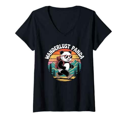 Damen Panda Trekking Sunglasses Retro Outdoor Journey T-Shirt mit V-Ausschnitt Damen Panda Trekking Sunglasses Retro Outdoor Journey T-Shirt mit V-Ausschnitt von Panda Trails Adventure