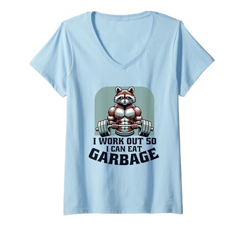 Damen I Work Out So I Can Eat Garbage - Lustiger Muskulöser Waschbär Gym T-Shirt mit V-Ausschnitt Damen I Work Out So I Can Eat Garbage - Lustiger Muskulöser Waschbär Gym T-Shirt mit V-Ausschnitt von Panda Trash