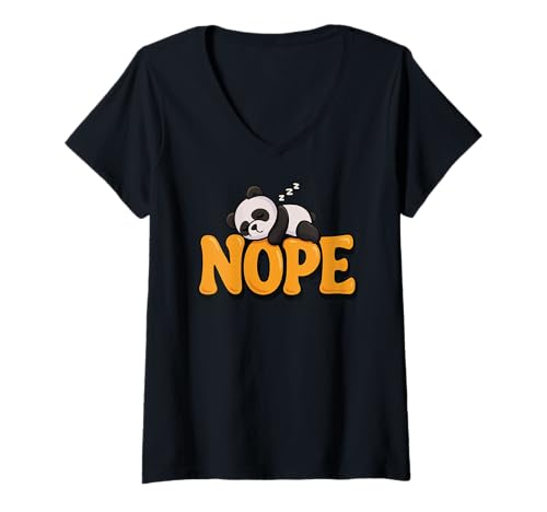 Damen Lustiger Panda Nope Lazy Animal Lover Jungen Mädchen Kinder T-Shirt mit V-Ausschnitt von PandaAxis1
