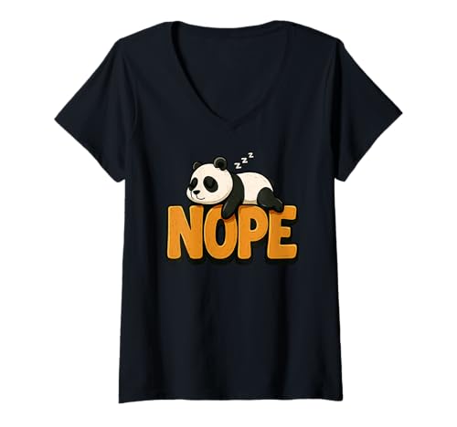 Damen Lustiger Panda Nope Lazy Animal Lover Jungen Mädchen Kinder T-Shirt mit V-Ausschnitt von PandaAxis1