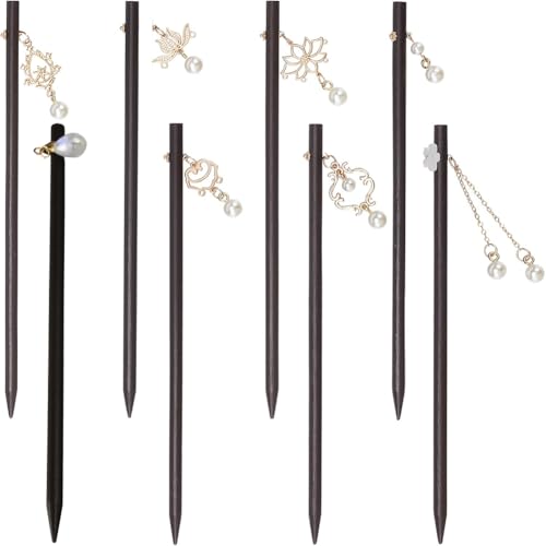 PandaHall Retro-Haarstab, 8 Arten Chinesische Holzhaarnadeln Haarstäbchen Mit Perlenperlen Einfache Lange Haargabel Dekorative Haarknotenhalter Für Frauen Haarschmuck Haarstyling, 8 Stück/Set von PH PandaHall