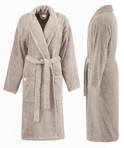 PandaHome Bademantel Damen und Herren aus 100% Baumwolle, Morgenmantel Frottee Kuschel, Saunamantel Warm und Kuschelig, Schnelltrocknend Weich Saugstark Bademäntel 400 g/m² (Beige-Large) von PandaHome