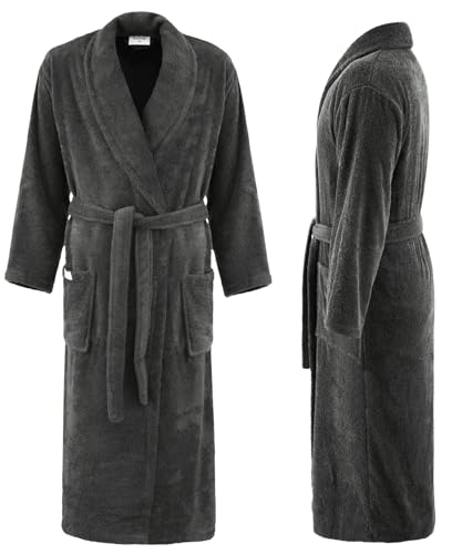 PandaHome Bademantel Damen und Herren aus 100% Baumwolle, Morgenmantel Frottee Kuschel, Saunamantel Warm und Kuschelig, Schnelltrocknend Weich Saugstark Bademäntel 400 g/m² (Anthrazit-XXL) von PandaHome