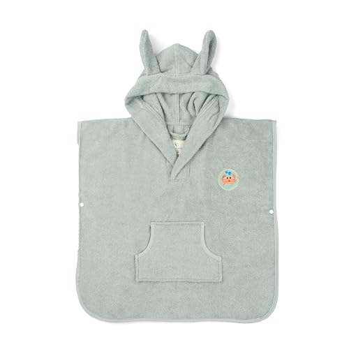 PandaHome Linden & Green Badeponcho Kinder, Frottee-Poncho für Jungen und Mädchen aus 100% Baumwolle, Morgenmantel mit Kapuze, Schnelltrocknend Weich Saugstark Bademäntel 400 g/m² (Grün, 2-4 Jahre) von PandaHome