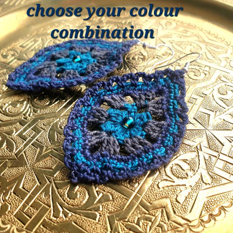 Scalloped Edge Earrings Crocheted Colorful Handmade Crochet Jewelry For Women Big Earring Multicolored von PandalaShop