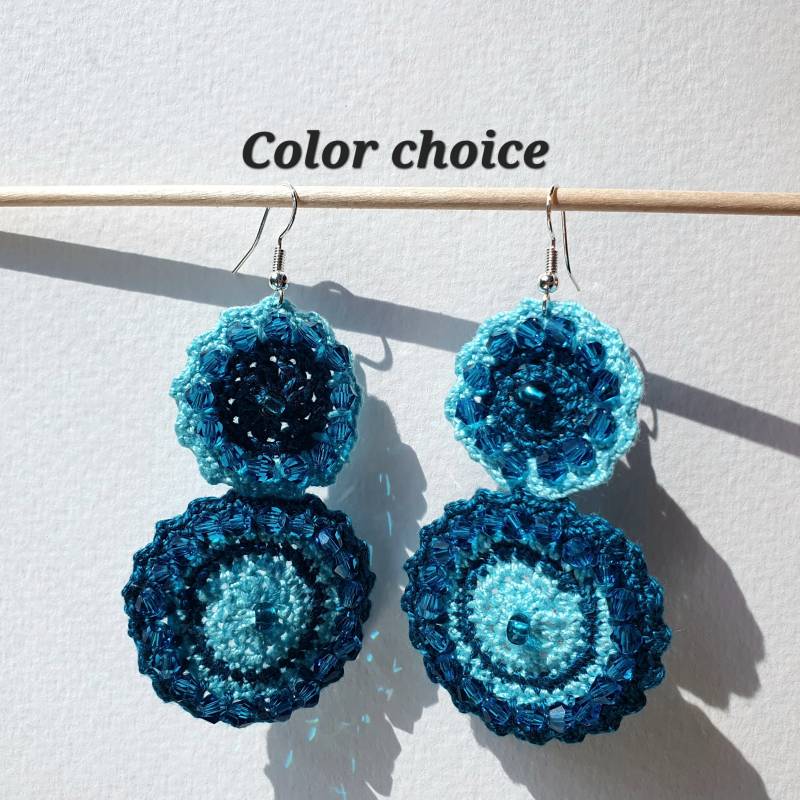 statement Earrings Turquoise Blue Circle Ocean Bead Beaded & Crocheted With Glass Beads Earring Dangle Jewelry von PandalaShop