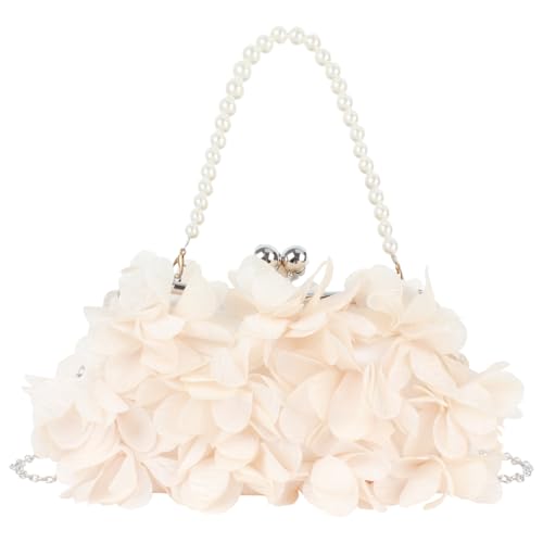 Pandalein Damen Blumen Clutch Seide Abendtasche Brauttasche Kleidertasche Handtasche mit Perlen Henkel Kette für Hochzeit Wedding Prom Party von Pandalein