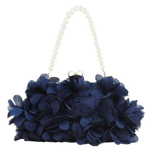 Pandalein Damen Blumen Clutch Seide Abendtasche Brauttasche Kleidertasche Handtasche mit Perlen Henkel Kette für Hochzeit Wedding Prom Party von Pandalein