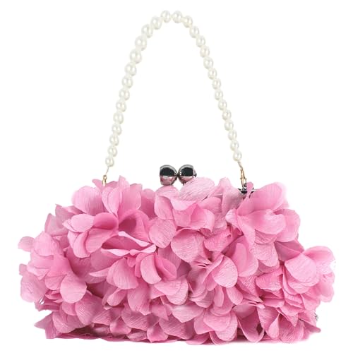 Pandalein Damen Blumen Clutch Seide Abendtasche Brauttasche Kleidertasche Handtasche mit Perlen Henkel Kette für Hochzeit Wedding Prom Party von Pandalein