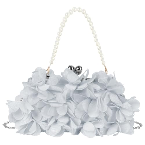 Pandalein Damen Blumen Clutch Seide Abendtasche Brauttasche Kleidertasche Handtasche mit Perlen Henkel Kette für Hochzeit Wedding Prom Party von Pandalein