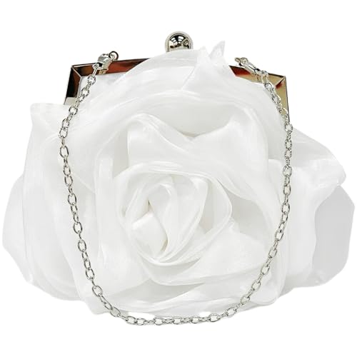 Pandalein Damen Blumen Clutch Seide Abendtasche Rose Brauttasche Kleidertasche Handtasche mit Kette für Hochzeit Wedding Prom Party von Pandalein