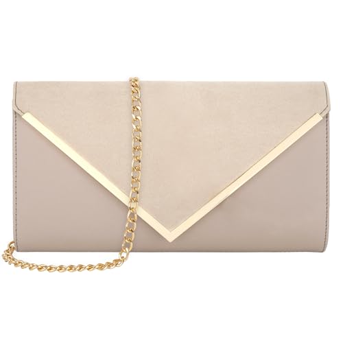 Pandalein Damen Clutch Samt Abendtasche Envelope Tasche Elegant Handtasche Brauttasche Umhängetasche mit Kette für Hochzeit Wedding Prom Party, Beige von Pandalein