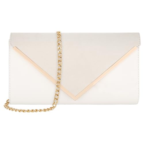 Pandalein Damen Clutch Samt Abendtasche Envelope Tasche Elegant Handtasche Brauttasche Umhängetasche mit Kette für Hochzeit Wedding Prom Party, Weiß von Pandalein