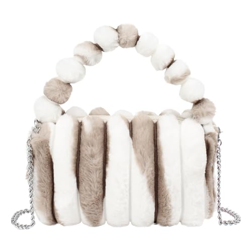 Pandalein Damen Kunstpelz Winter Clutch Flauschig Abendtasche Plüsch Handtasche Kette Umhängetasche Plüschtasche mit Reißverschluss für Hochzeit Wedding Prom Party (Beige) von Pandalein