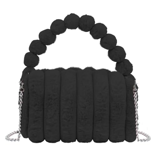 Pandalein Damen Kunstpelz Winter Clutch Flauschig Abendtasche Plüsch Handtasche Kette Umhängetasche Plüschtasche mit Reißverschluss für Hochzeit Wedding Prom Party (Schwarz) von Pandalein