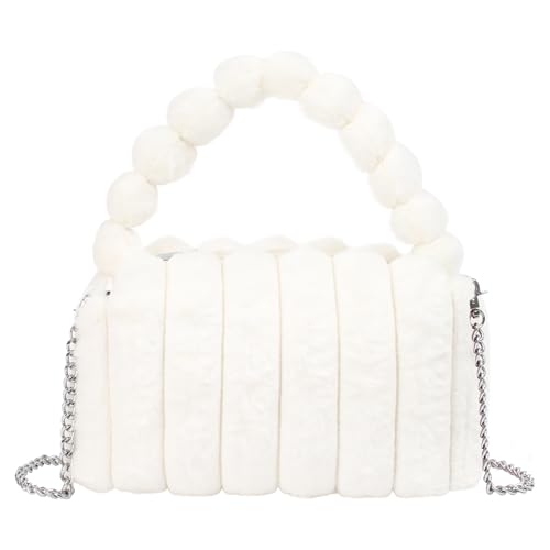 Pandalein Damen Kunstpelz Winter Clutch Flauschig Abendtasche Plüsch Handtasche Kette Umhängetasche Plüschtasche mit Reißverschluss für Hochzeit Wedding Prom Party (Weiß) von Pandalein