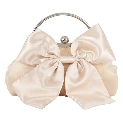 Pandalein Damen Schleife Clutch Seide Abendtasche Brauttasche Kleidertasche Handtasche mit Metall Henkel Kette für Hochzeit Wedding Prom Party (Beige) von Pandalein
