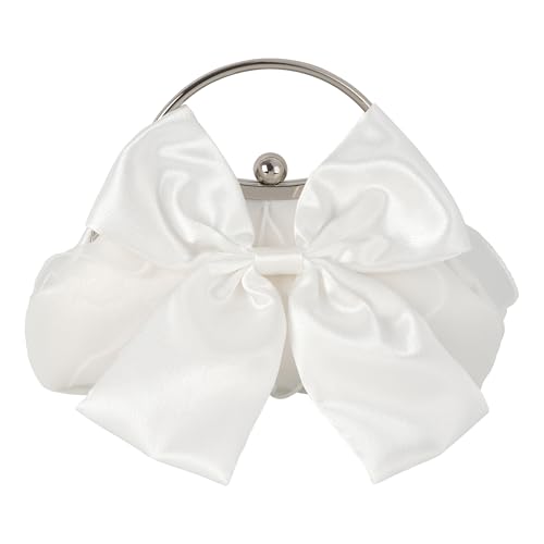 Pandalein Damen Schleife Clutch Seide Abendtasche Brauttasche Kleidertasche Handtasche mit Metall Henkel Kette für Hochzeit Wedding Prom Party (Weiß) von Pandalein