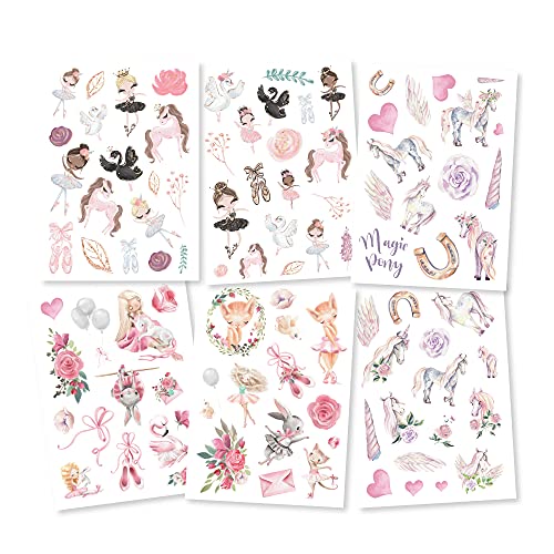 Pandawal® Tattoo für Kinder Einhorn Ballerina Tattoos 6er Set Mädchen perfekt für Kindergeburtstag Party Mitgebsel Hautfreundliche Temporäre Kindertattoos von Pandawal