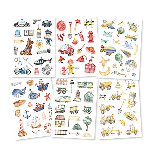 Pandawal® Tattoo für Kinder Tattoos 6er Set Jungen Polizei Feuerwer Flugzeuge perfekt für Kindergeburtstag Party Mitgebsel Hautfreundliche Temporäre Kindertattoos von Pandawal