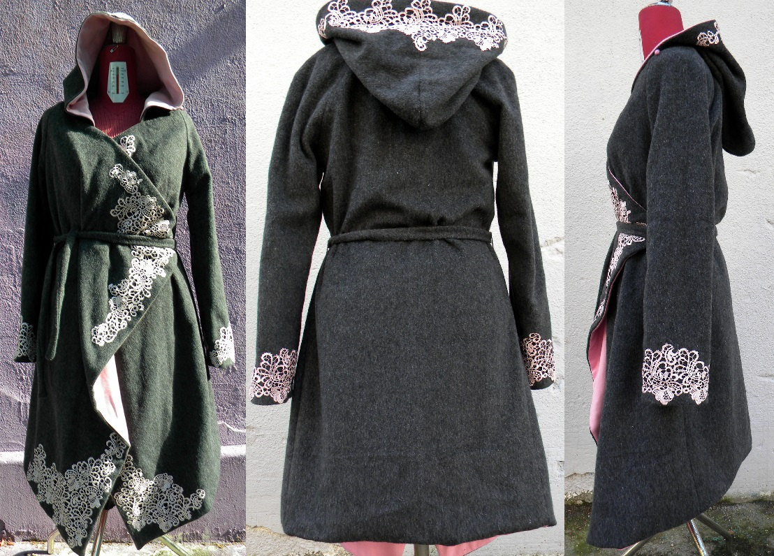 Reversable Warmer Winter Mantel Wolle, Boho, Spitze, Jersey, Multiuse von PandemoniumClothing