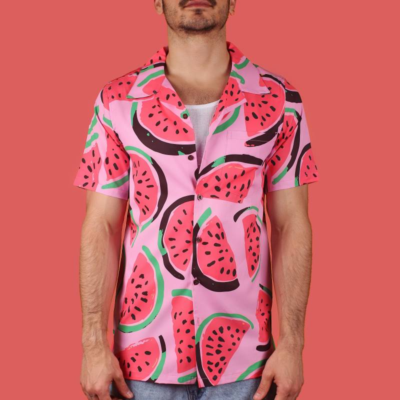 Pink Wassermelone Hawaiihemd, Free Palästina Aktivist Button-Up Beach Party Shirt von PanderShirts