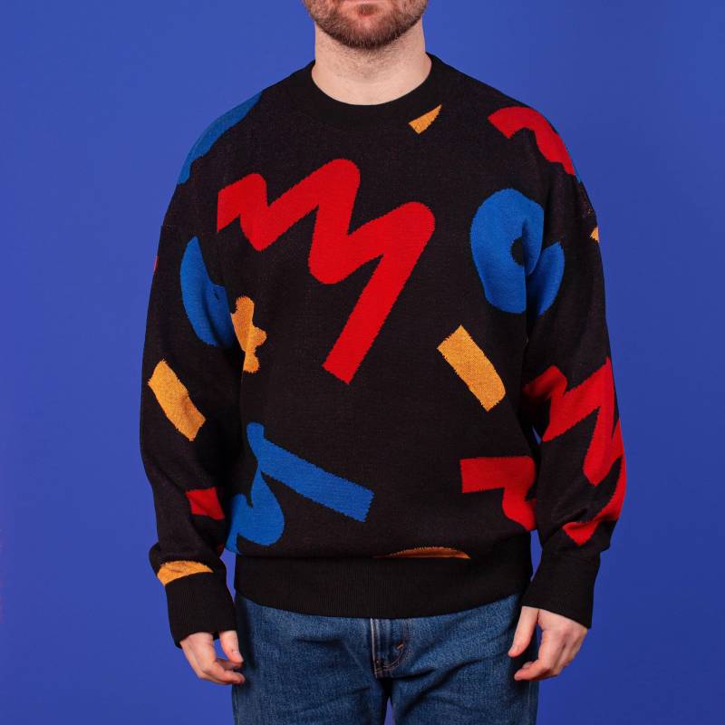 Walking in Memphis Strickpullover, 80Er Jahre Inspirierter Retro Vintage Ästhetik Funky Crazy Pattern Primärfarbe Pullover von PanderShirts