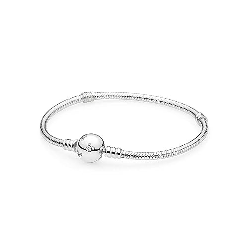 Pandora Disney, Moments Sparkling Mickey Mouse & Snake Chain Schlangen Armband aus Sterling Silber mit Zirkonia Steinchen - Kompatibel Moments Armbänder - Größe 21 von Pandora