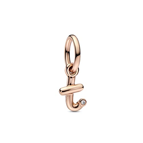 PANDORA Buchstabe t Handschrift Charm-Anhänger aus Sterlingsilber mit Zirkonia in der Farbe Roségold, Kompatibel mit PANDORA Moments Armbänder, 782469C01 von PANDORA