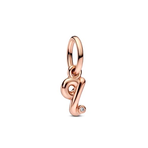 PANDORA Buchstabe q Handschrift Charm-Anhänger aus Sterlingsilber mit Zirkonia in der Farbe Roségold, Kompatibel mit PANDORA Moments Armbänder, 782476C01 von PANDORA