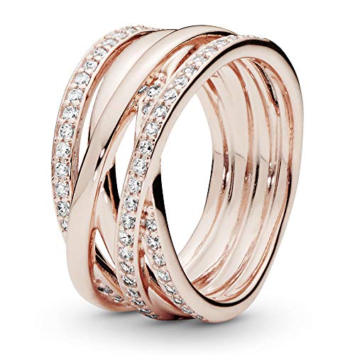 PANDORA Sparkling & Polished Lines Ring in Roségold mit 14 Karat rosévergoldete Metalllegierung und Cubic Zirkonia Timeless Collection, Größe 54 von PANDORA