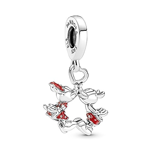 PANDORA DISNEY Charm Anhänger "Mickey Mouse & Minnie Mouse Kuss" Silber Emaille Rot 790075C01 von PANDORA