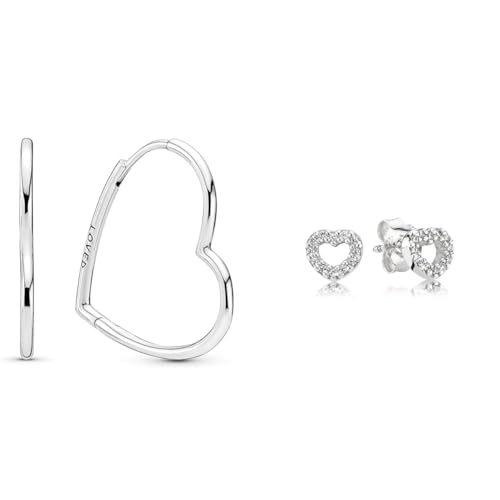 PANDORA Ohrringe "asymmetrische Herzen der Liebe" 297822 & Damen Ohrstecker Cubic Zirkonia 290528CZ von Pandora