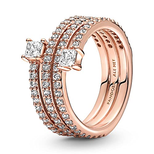 PANDORA ROSE Timeless Ring "Dreifachspirale" 14k rosévergoldet, Zirkonia 180051C01 50 von Pandora