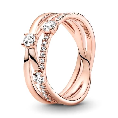 PANDORA Ring Timeless "funkelnder Dreifachring" Zirkonia rosévergoldet 189400C01 48 von Pandora