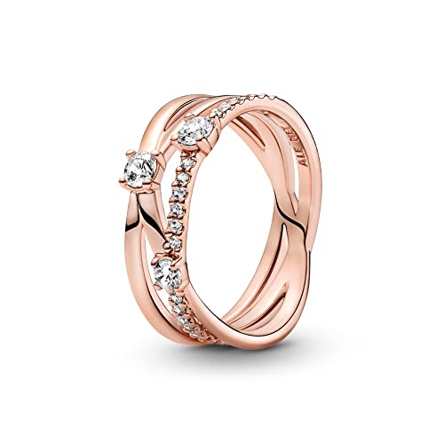 PANDORA Ring Timeless "funkelnder Dreifachring" Zirkonia rosévergoldet 189400C01 60 von Pandora