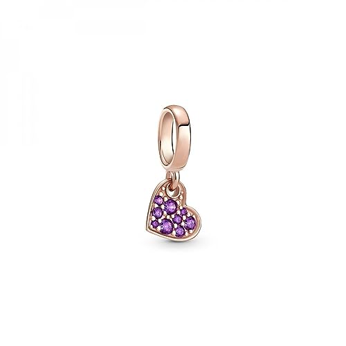 Pandora Violettfarbener Pavé-Herz Charm-Anhänger mit Zirkonia aus 14 Karat Rosévergoldeter Metalllegierung, Breite: 8,5mm, 789404C03 von Pandora