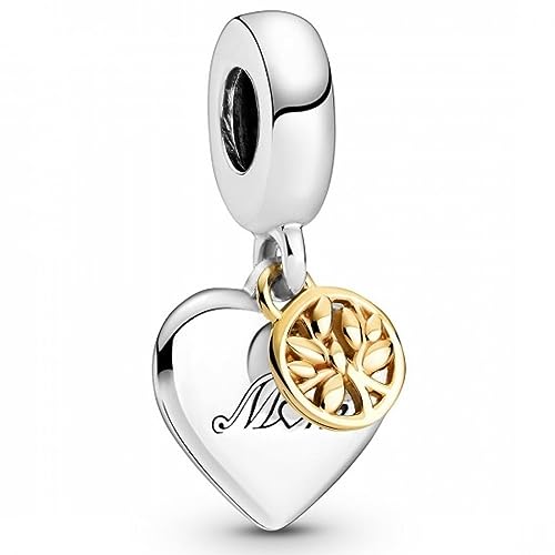 Pandora Zweifarbiger Stammbaum & Herz Charm-Anhänger aus Sterling-Silber und 14 Karat Gold, 799366C00 von Pandora