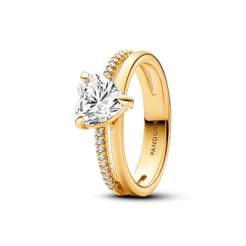 PANDORA Timeless Doppelband Herz Ring mit aus Sterling Silber mit vergoldeter Metalllegierung und Cubic Zirkonia, Größe 54, 163100C01-54 von PANDORA